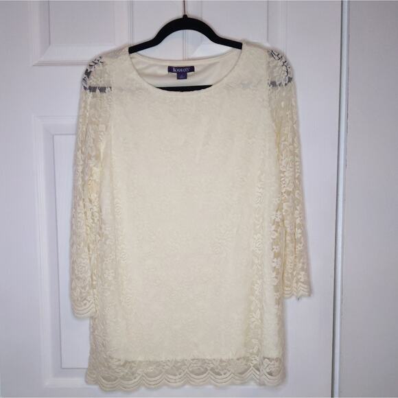 Roaman's Ivory Cream Lace Long Sleeve Blouse Top Size S 12 - Picture 1 of 13